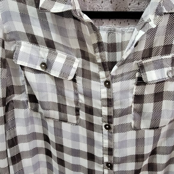 Band of Gypsies Sheer Button Down Long Sleeve Shirt Size Small Lace Back - Picture 12 of 12